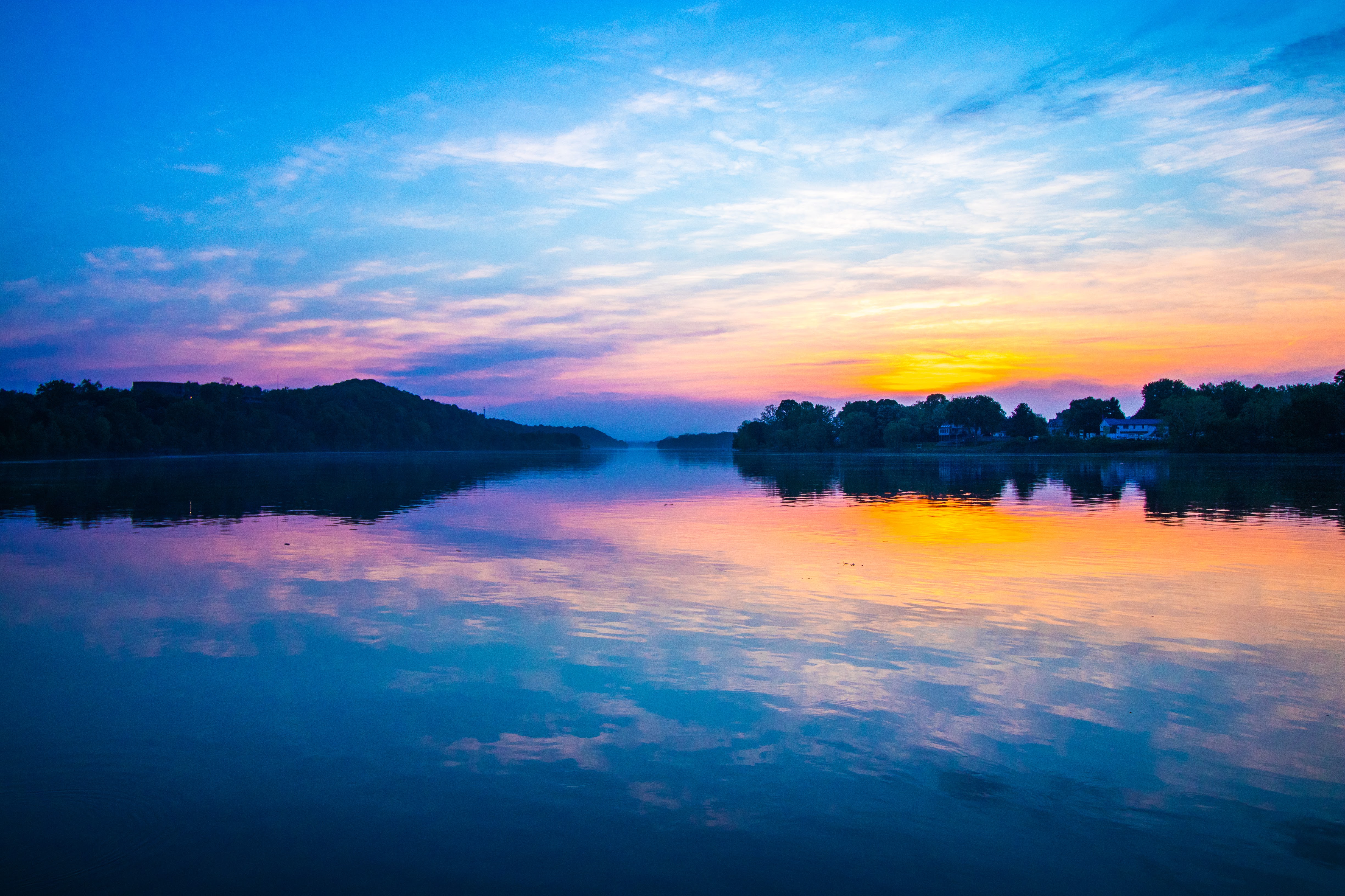 Sunset colors reflected across the river near Parkersburg.