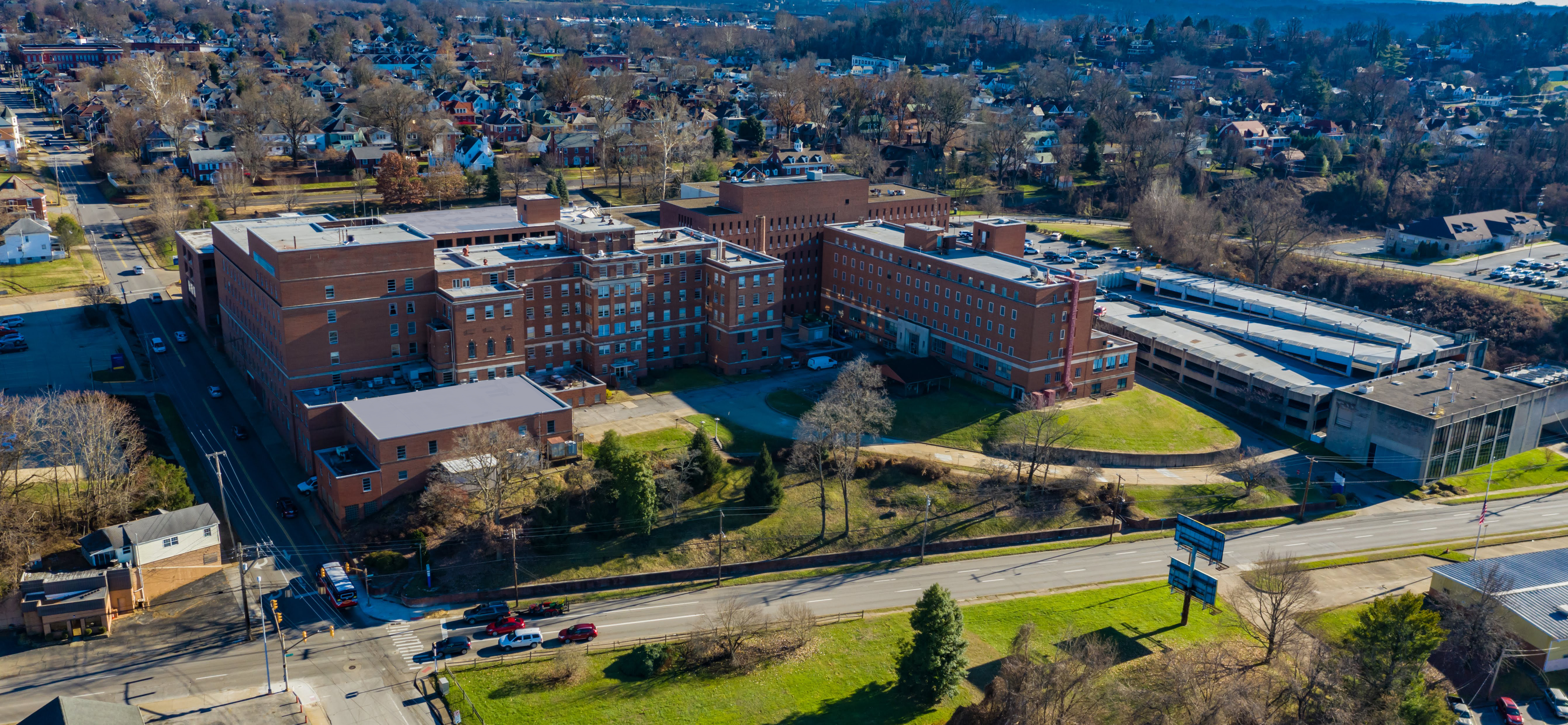 An aerial view of the St. Joseph Landing campus and surrounding Parkersburg neighborhood.